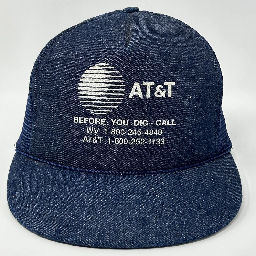 Vintage 90s AT&T Call Before You Dig Trucker Hat Baseball Cap ATT Snapback Blue